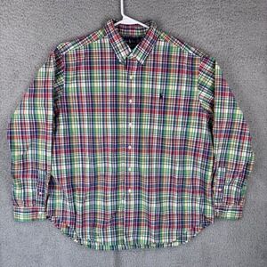 Ralph Lauren Oxford Shirt Men 2XL Madras Plaid Long Sleeve Blue Pony Preppy
